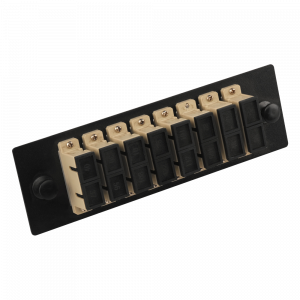 Adapter faceplate with adapters for LAN-FOBM enclosure